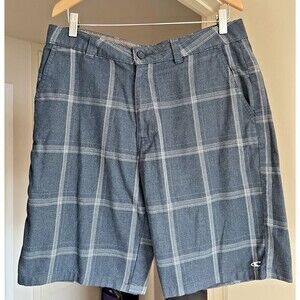 O’Neill Men’s Plaid Chino Shorts Size 32 Blue Flat Front Casual Lightweight